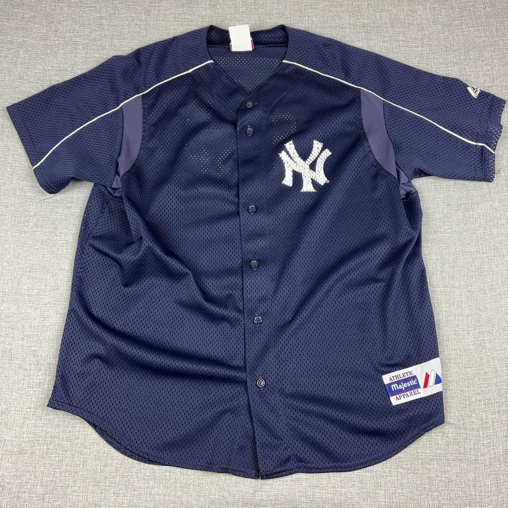 Vintage New York Yankees Jersey Mens XL Blue MLB Baseball Majestic 16 USA